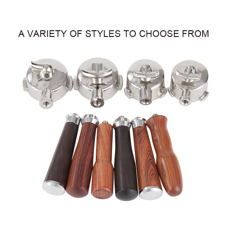 나무 손잡이 스테인리스 커피 포터필터 51mm 54mm 58mm