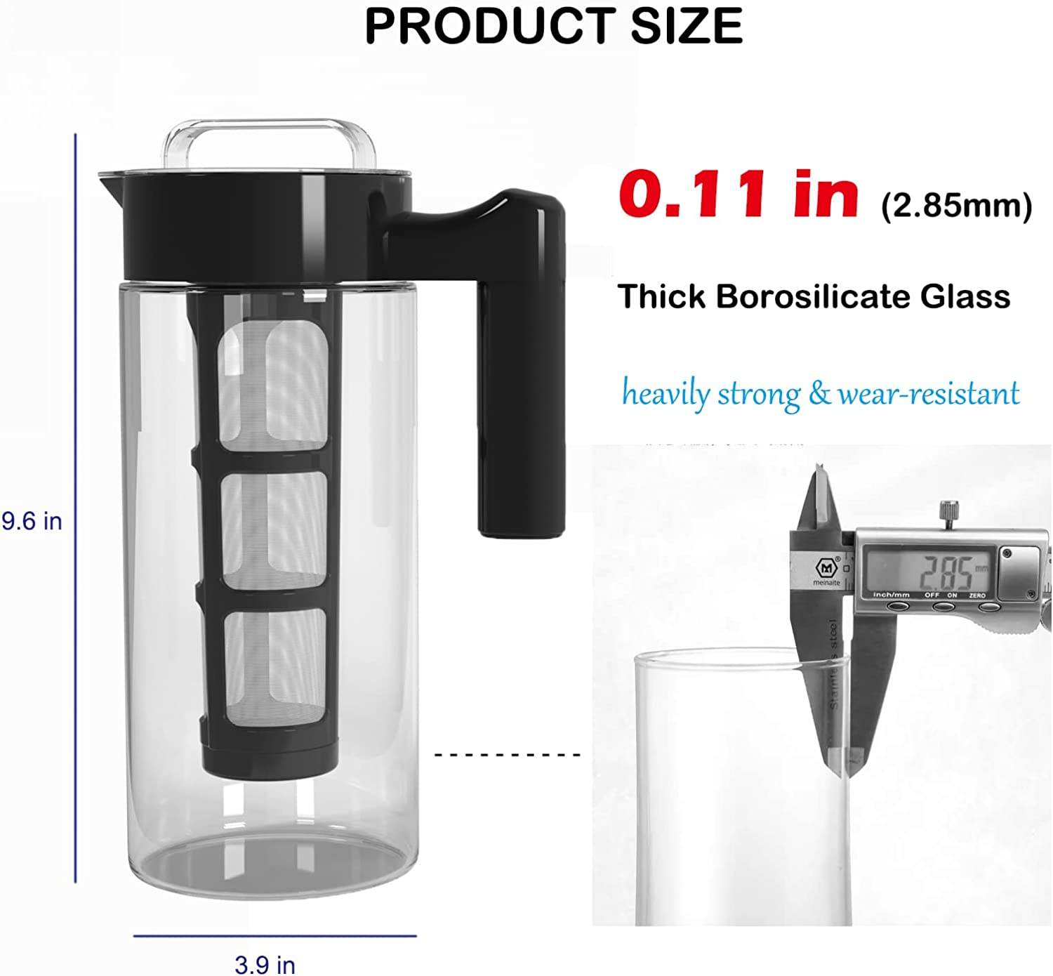친환경 BPA 무료 도매 1300ml 붕규산 투명 유리 콜드 브루 아이스 커피 메이커 투수 이동식 주입기