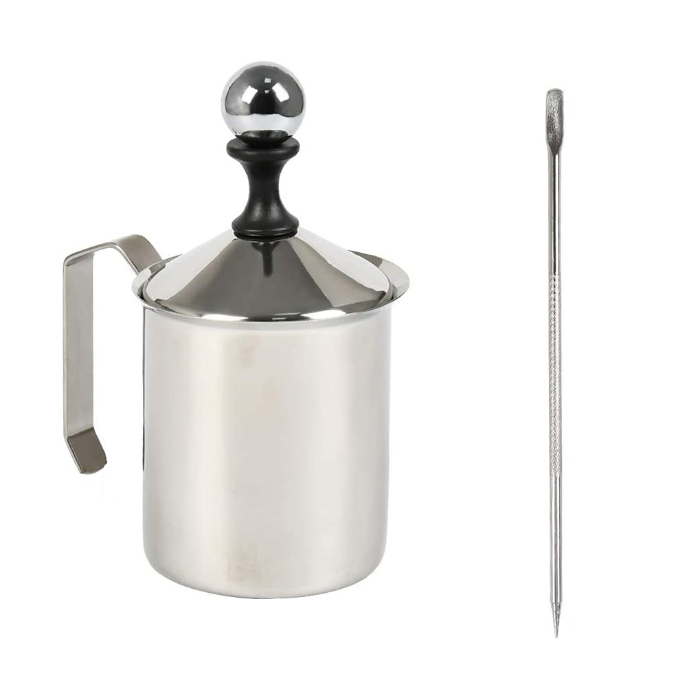 400ML/800ML 스테인레스 스틸 수동 우유 Frother 이중 메쉬 거품기 수염 이중 체 및 특수 압력 메커니즘