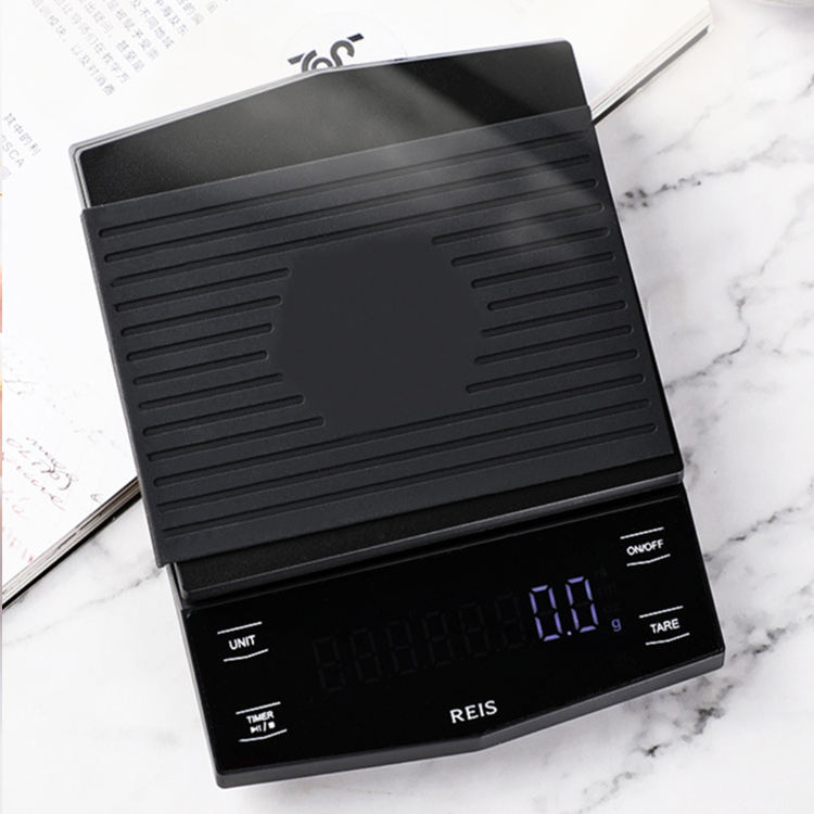 타이머가있는 디지털 커피 저울 CestMall 3kg/0.1g 높은 LED 숨겨진 화면 USB 충전식 금속 접시 주방 저울