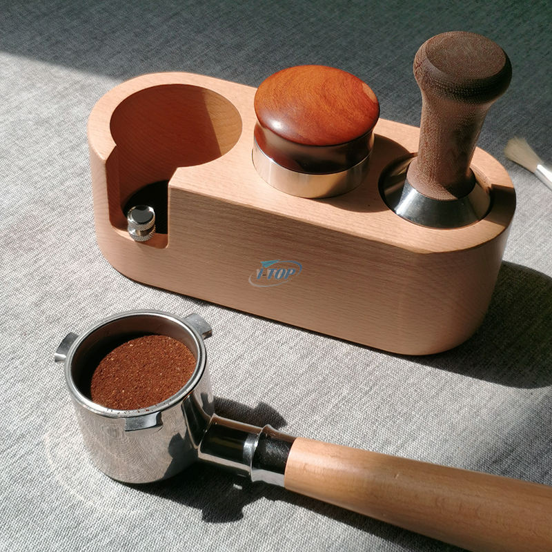 3홀 51mm 우드 커피 필터 탬퍼 홀더, 에스프레소 탬퍼 매트, 스탠드 탬퍼 스테이션 나무 베이스(갈색)