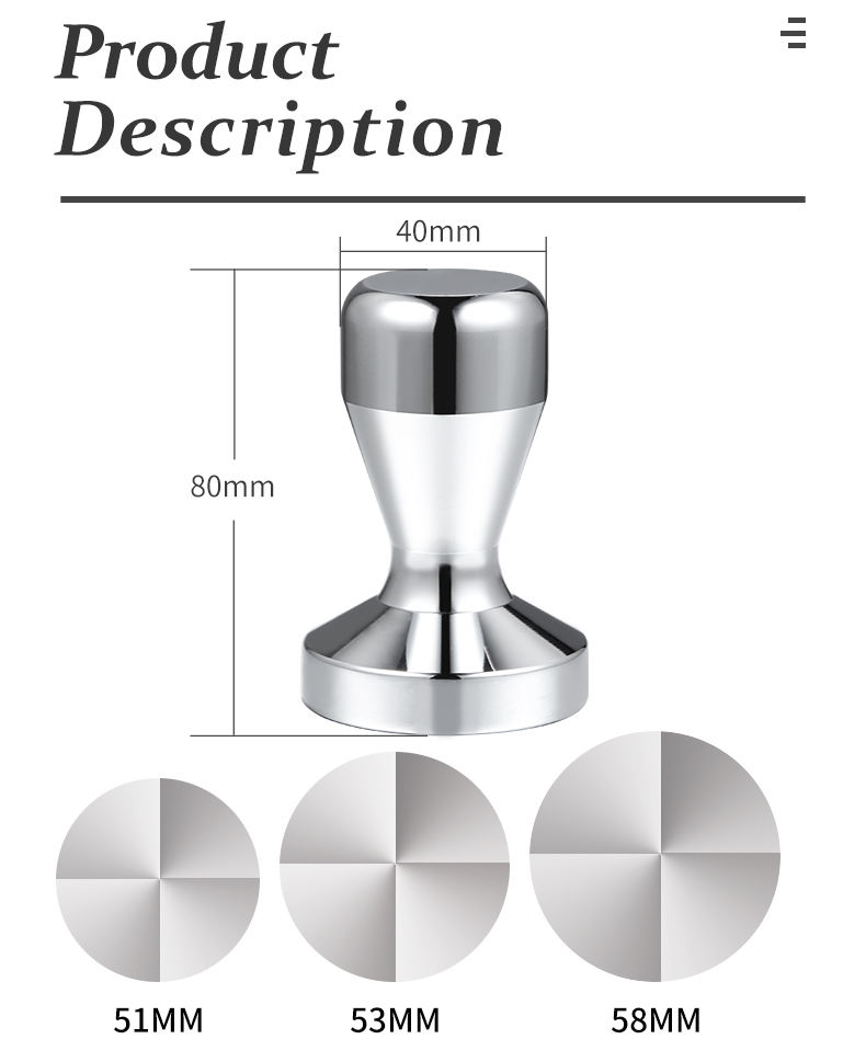스테인레스 스틸 커피 탬퍼 바리 스타 에스프레소 탬퍼 51mm.53mm.58mm 기본 커피 콩 프레스, 에스프레소 커피 탬퍼