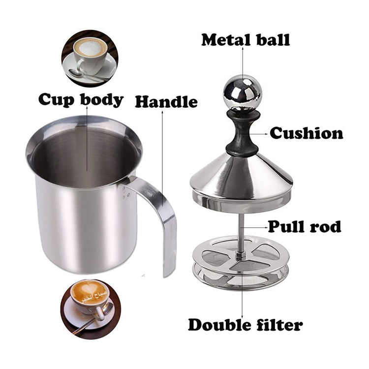 우유 Frother HomeGoal 스테인레스 스틸 수동 우유 Frother 핸드 헬드 커피 우유 Frothing 투수