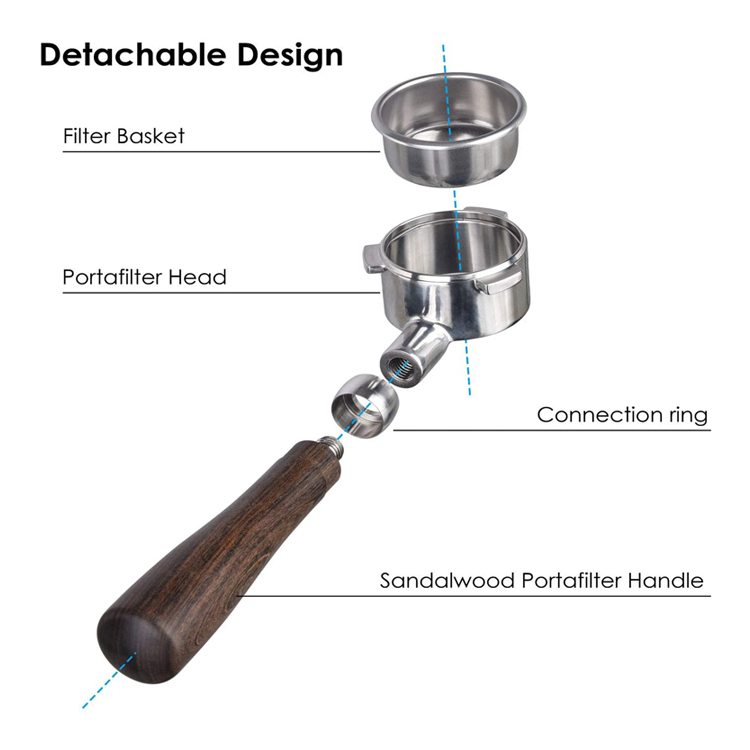 바닥 없는 Portafilter 54mm 천연 나무 손잡이 304 스테인레스 스틸 Naked Portafilter Barista에 적합