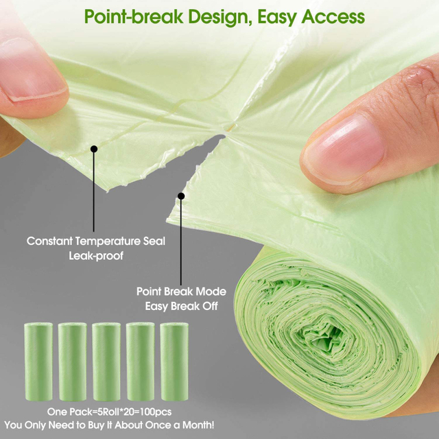 100% Compostable 폐기물 가방 주방 음식 스크랩 가방 가정용 작은 퇴비 욕실 쓰레기 봉투