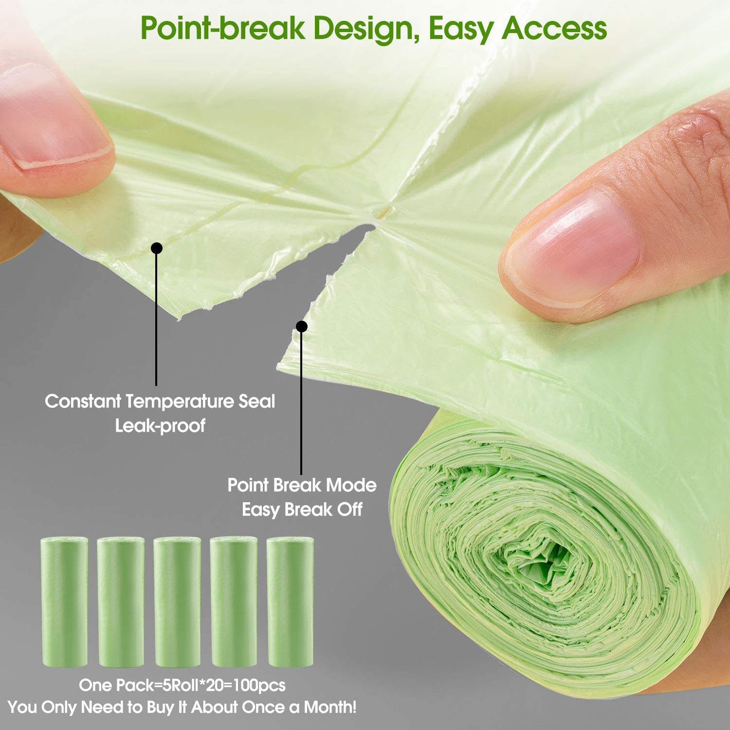 100% Compostable 폐기물 가방 주방 음식 스크랩 가방 가정용 작은 퇴비 욕실 쓰레기 봉투