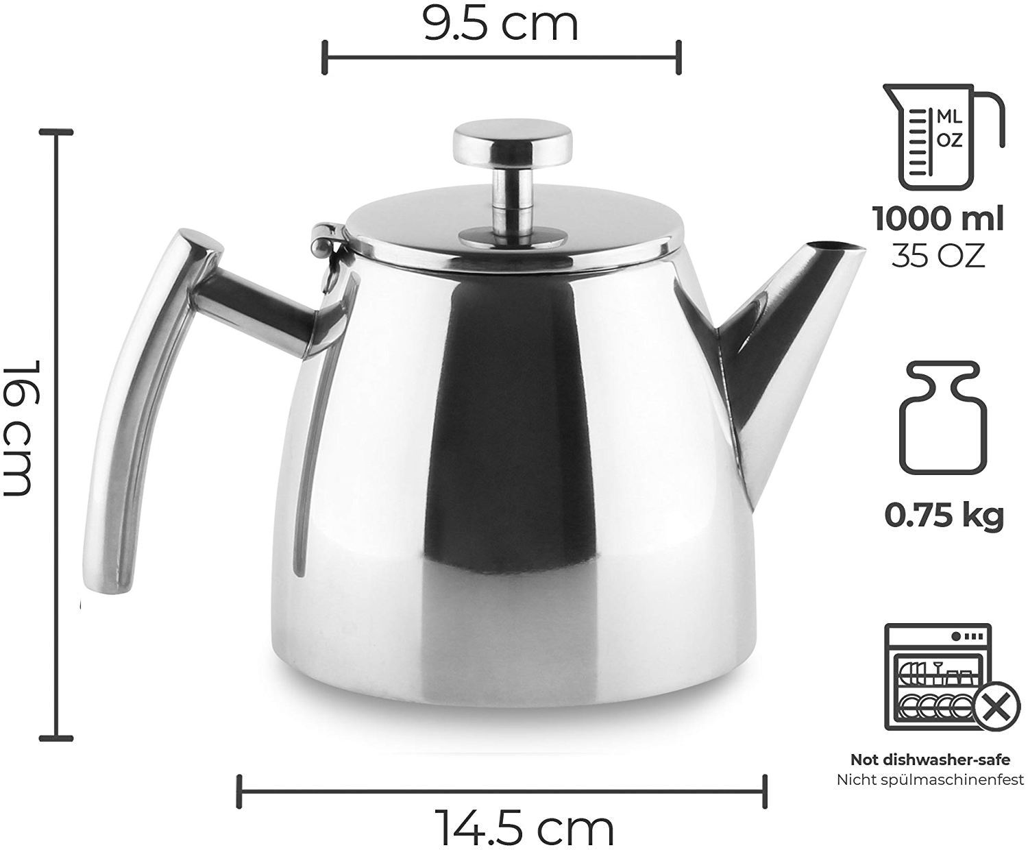 Removeable Infuser가 있는 스테인레스 스틸 이중 벽 찻주전자 과일 초본 및 주입을 위한 1.2L Stovetop 차 메이커