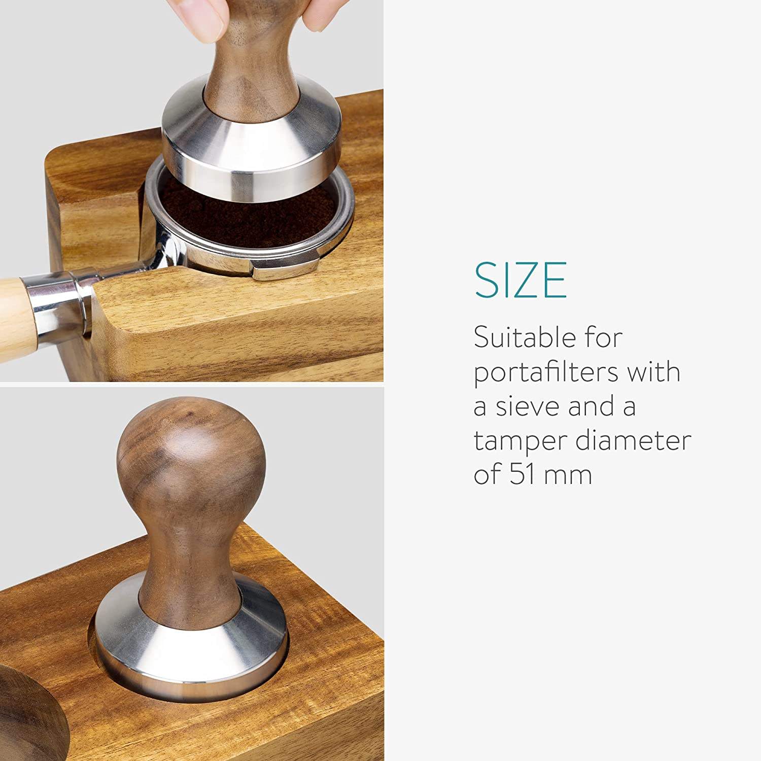 우드 커피 탬퍼 스테이션 - 에스프레소 머신 액세서리용 51mm 탬퍼 홀더 - 커피숍용 나무 포터필터 스탠드