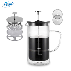 I-TOP GFP06 350ml 600ml 1000ml 대나무 뚜껑 Cafetiere Prensa Francesa 여행 커피 스테인레스 스틸 프렌치 프레스