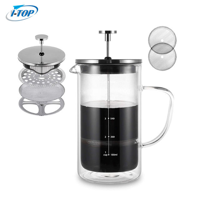 I-TOP GFP06 350ml 600ml 1000ml 대나무 뚜껑 Cafetiere Prensa Francesa 여행 커피 스테인레스 스틸 프렌치 프레스