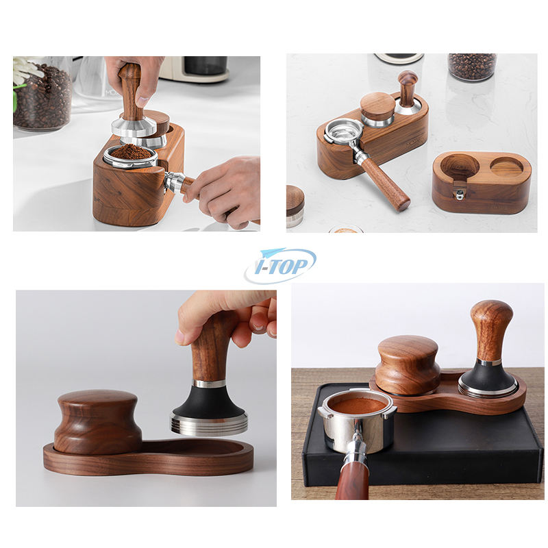 커피 필터 탬퍼 홀더 58mm 나무 에스프레소 탬퍼 매트 스탠드 탬핑 스테이션 논슬립 피트가있는 에스프레소 탬퍼 홀더