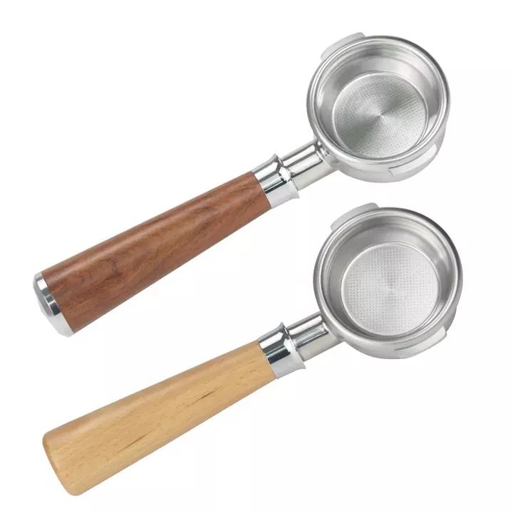 Ecocoffee Delonghi 용 51mm 커피 에스프레소 밑면이없는 나무 손잡이 커피 Portafilter