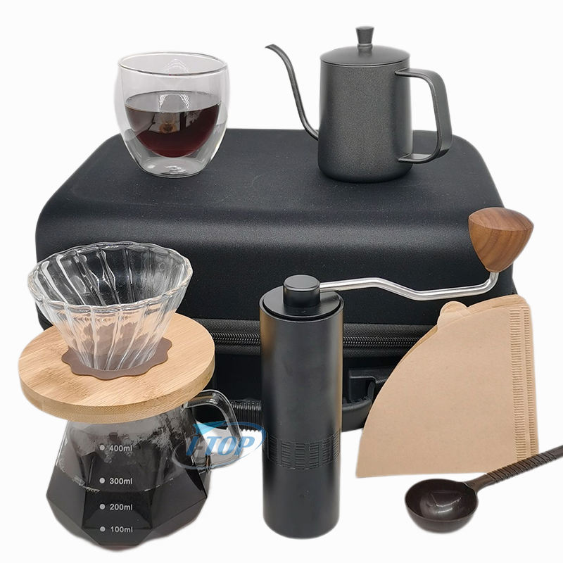 뜨거운 판매 세트 V60 커피 키트 미니 스테인레스 스틸 휴대용 핸드 커피 콩 수동 커피 그라인더 도매