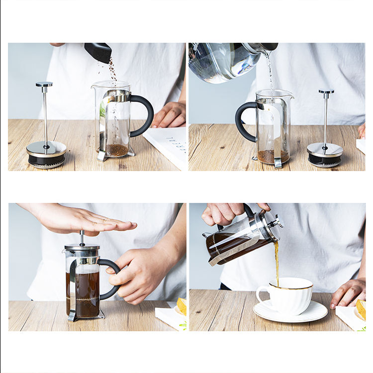도매 600ML 800ML 1L 프렌치 프레스 커피 메이커 프리미엄 유리 커피 포트 프렌치 프레스 나무 손잡이