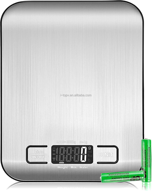 타이머가있는 디지털 커피 저울 CestMall 3kg/0.1g 높은 LED 숨겨진 화면 USB 충전식 금속 접시 주방 저울