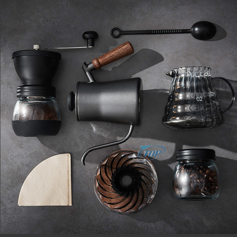 v60 야외 현대 수동 드립 여행 가방 선물 상자 포장 그라인더 냄비 주전자 커피 메이커 세트에 부어