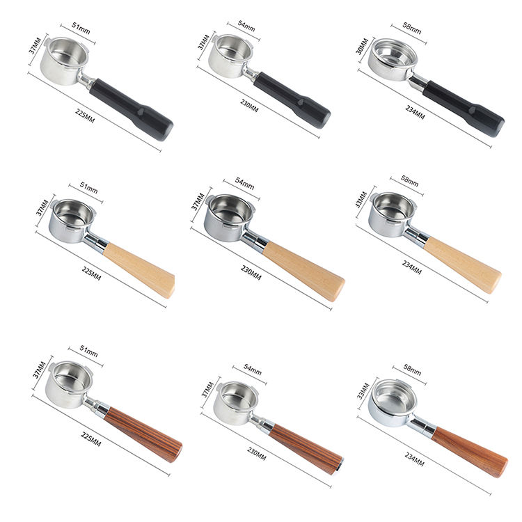 바닥 없는 Portafilter 54mm 천연 나무 손잡이 304 스테인레스 스틸 Naked Portafilter Barista에 적합